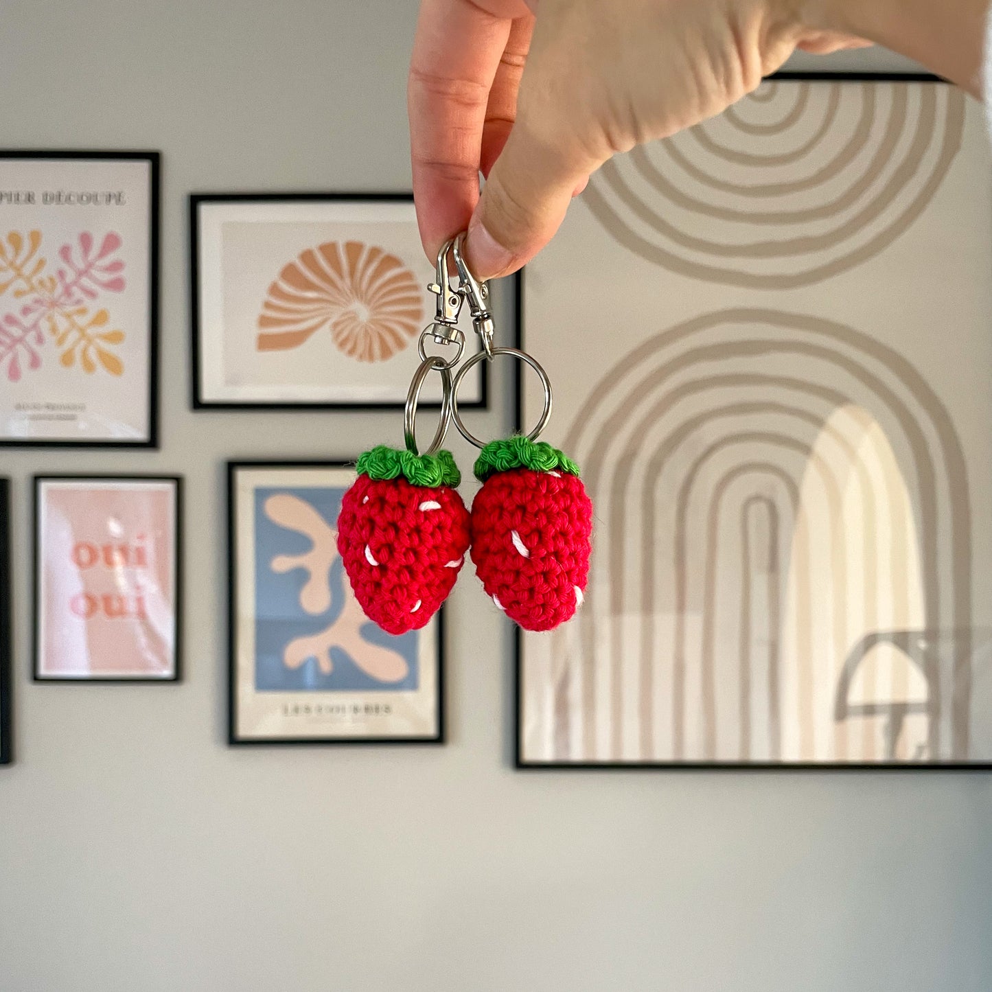 Crochet Strawberry Keychain