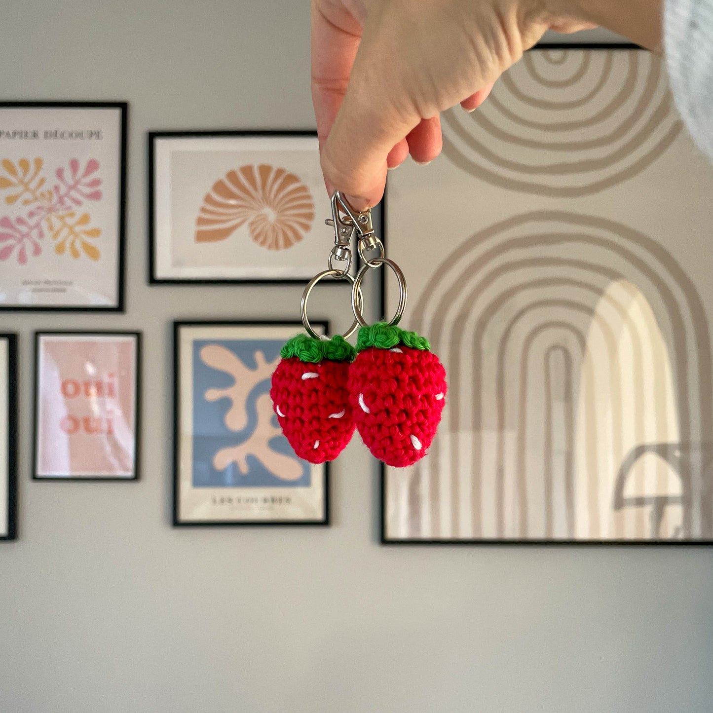 Crochet Strawberry Keychain