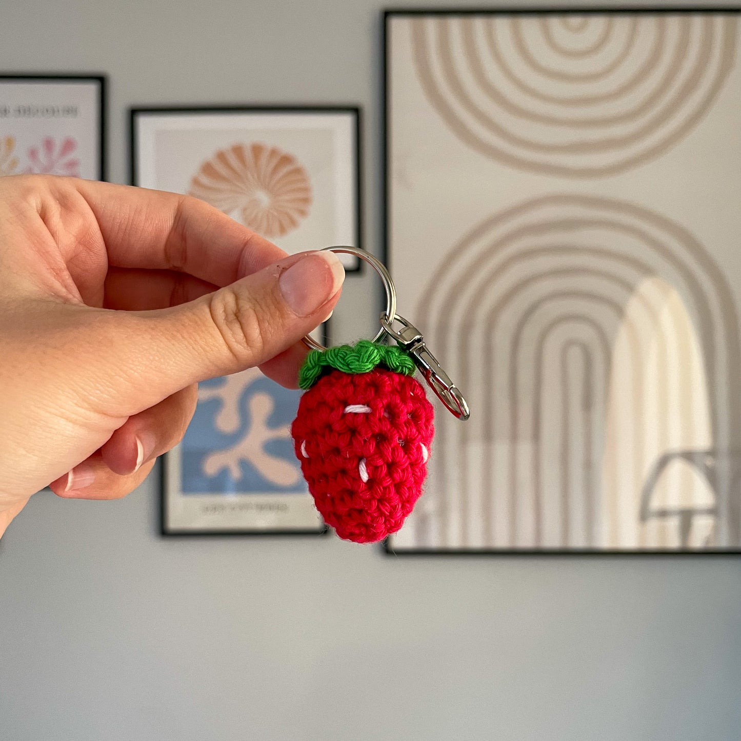 Crochet Strawberry Keychain