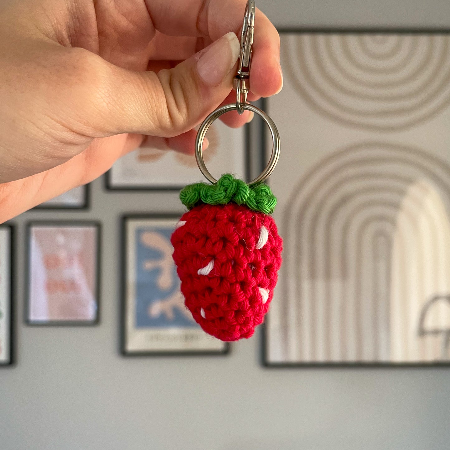 Crochet Strawberry Keychain