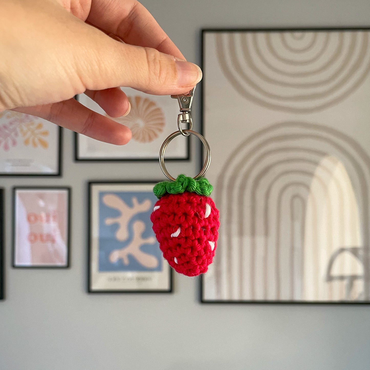 Crochet Strawberry Keychain