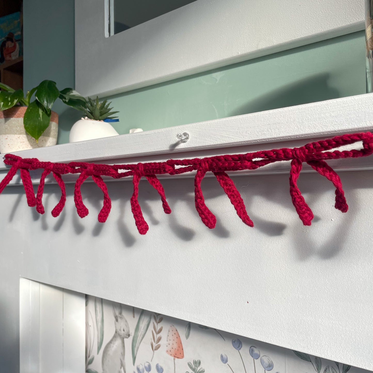 Crochet Burgundy Bow Garland