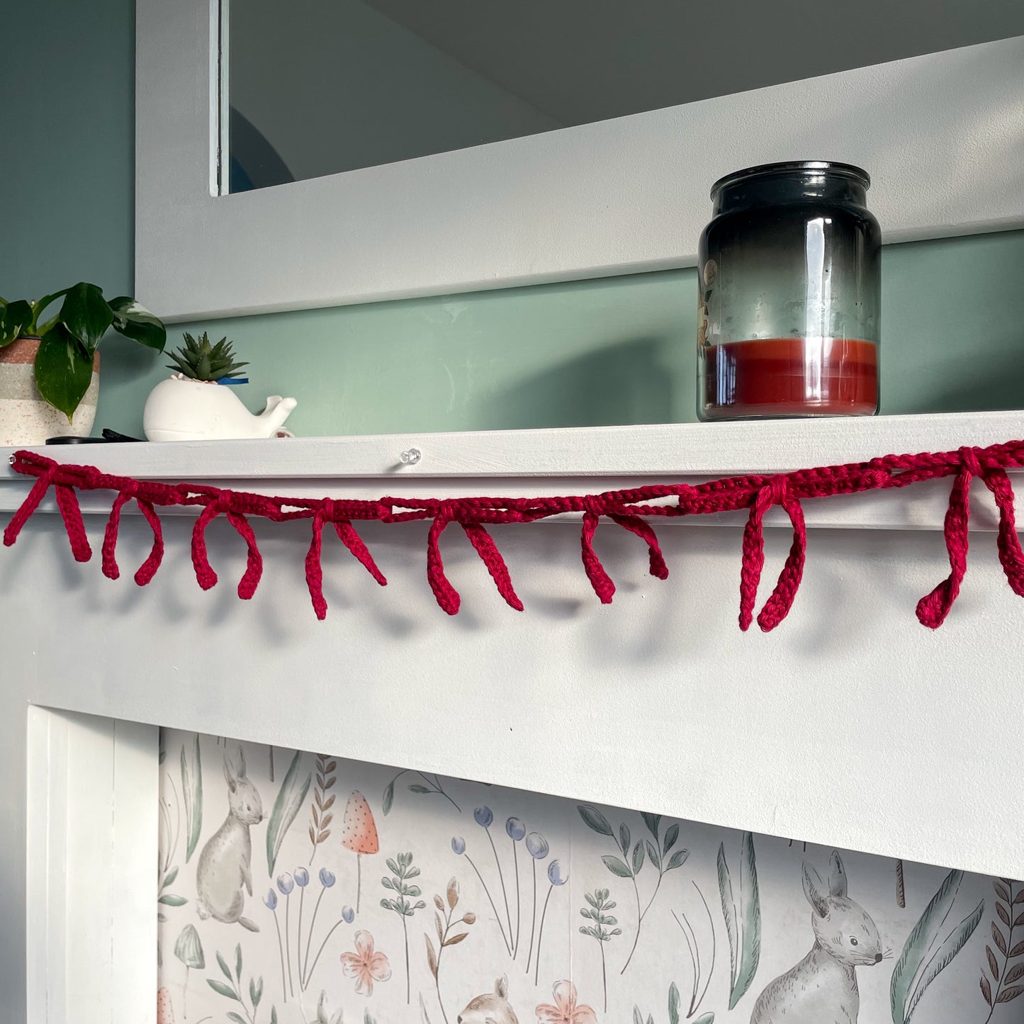 Crochet Burgundy Bow Garland