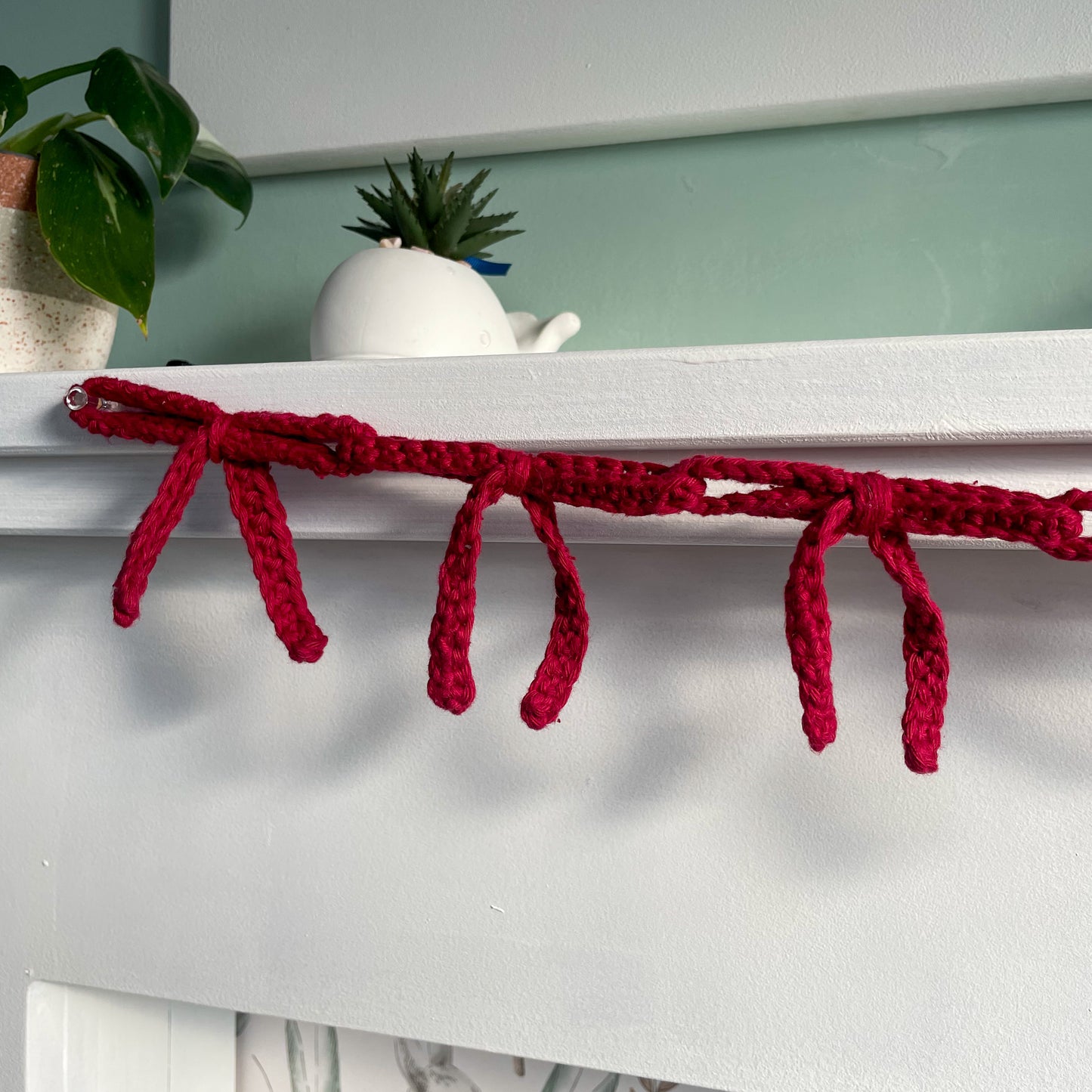 Crochet Burgundy Bow Garland