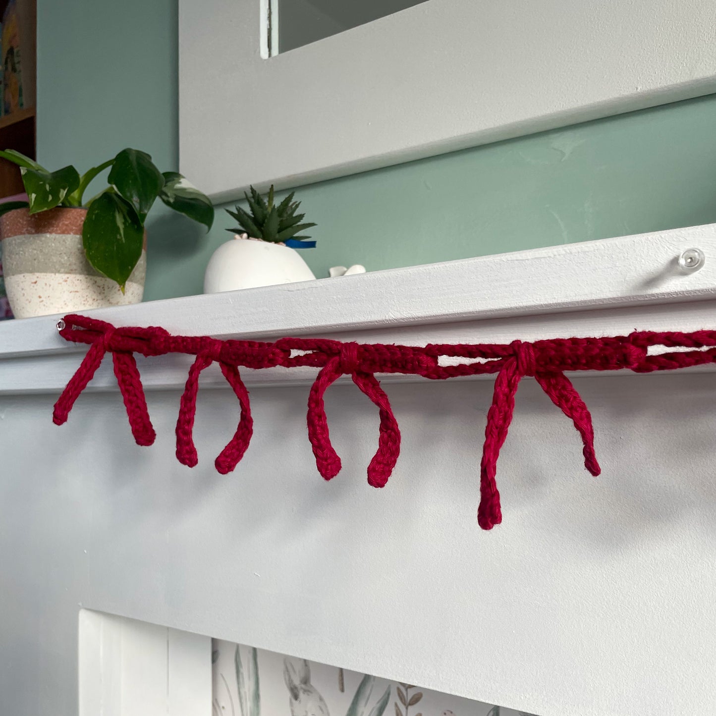 Crochet Burgundy Bow Garland