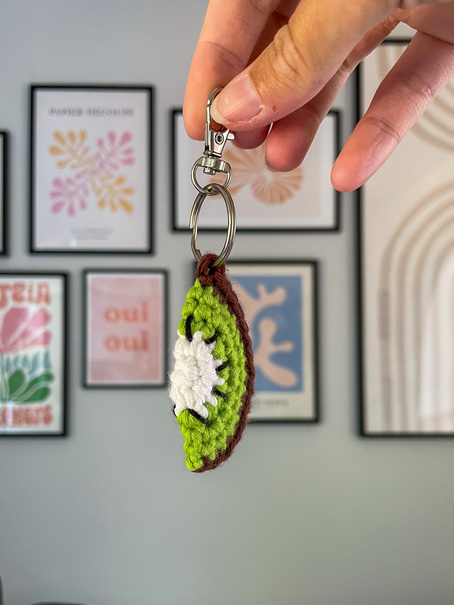 Crochet Kiwi Slice Keychain