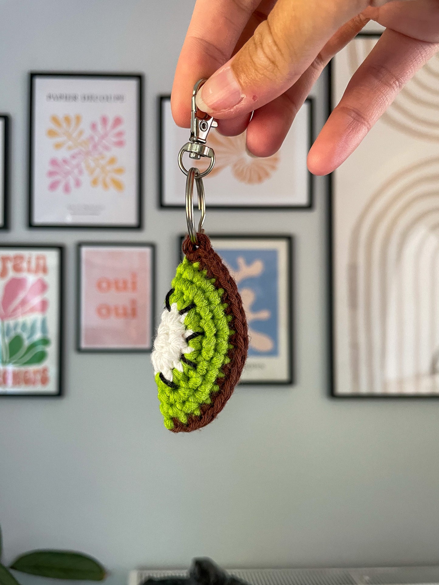 Crochet Kiwi Slice Keychain