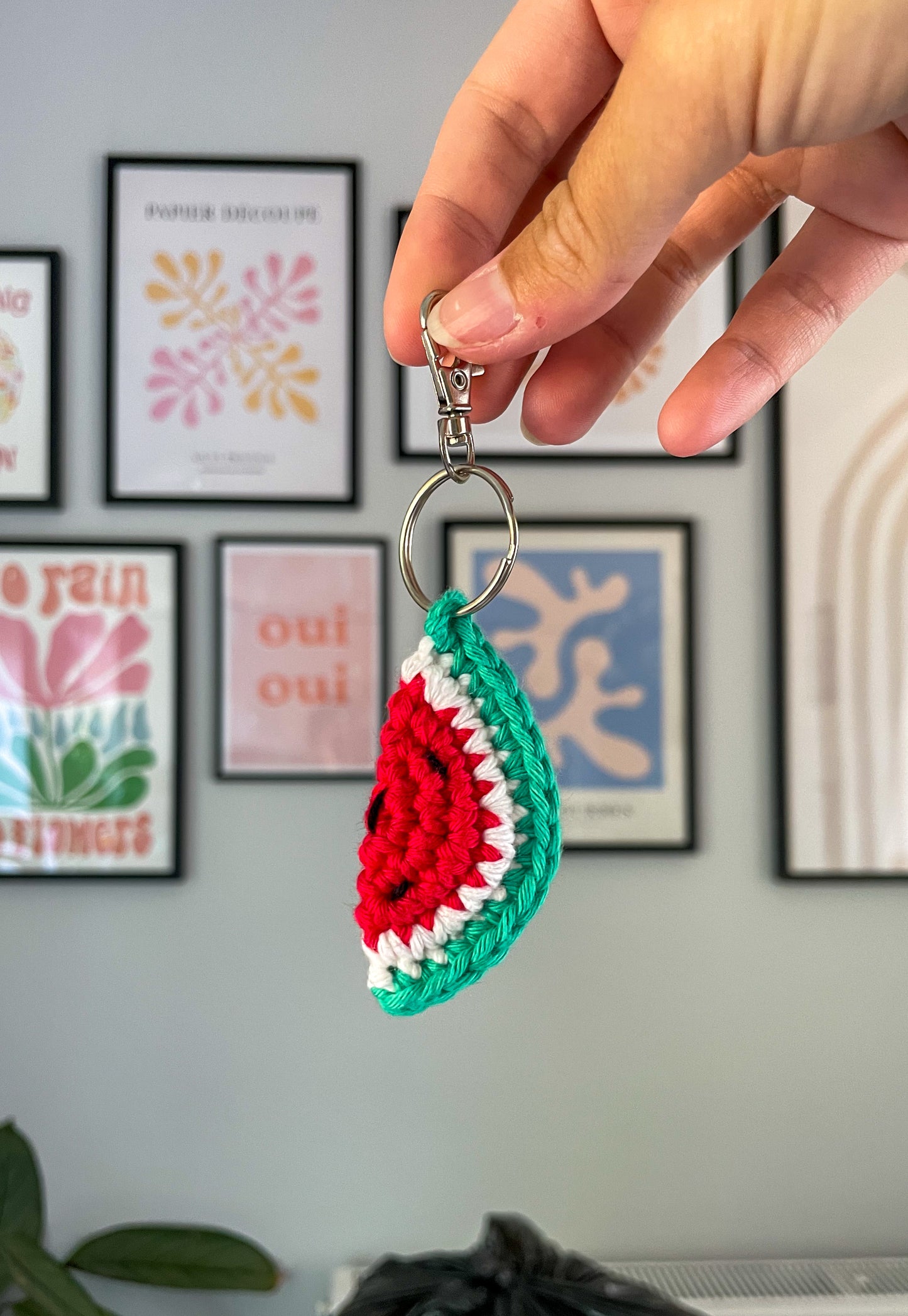 Crochet Watermelon Slice Keychain