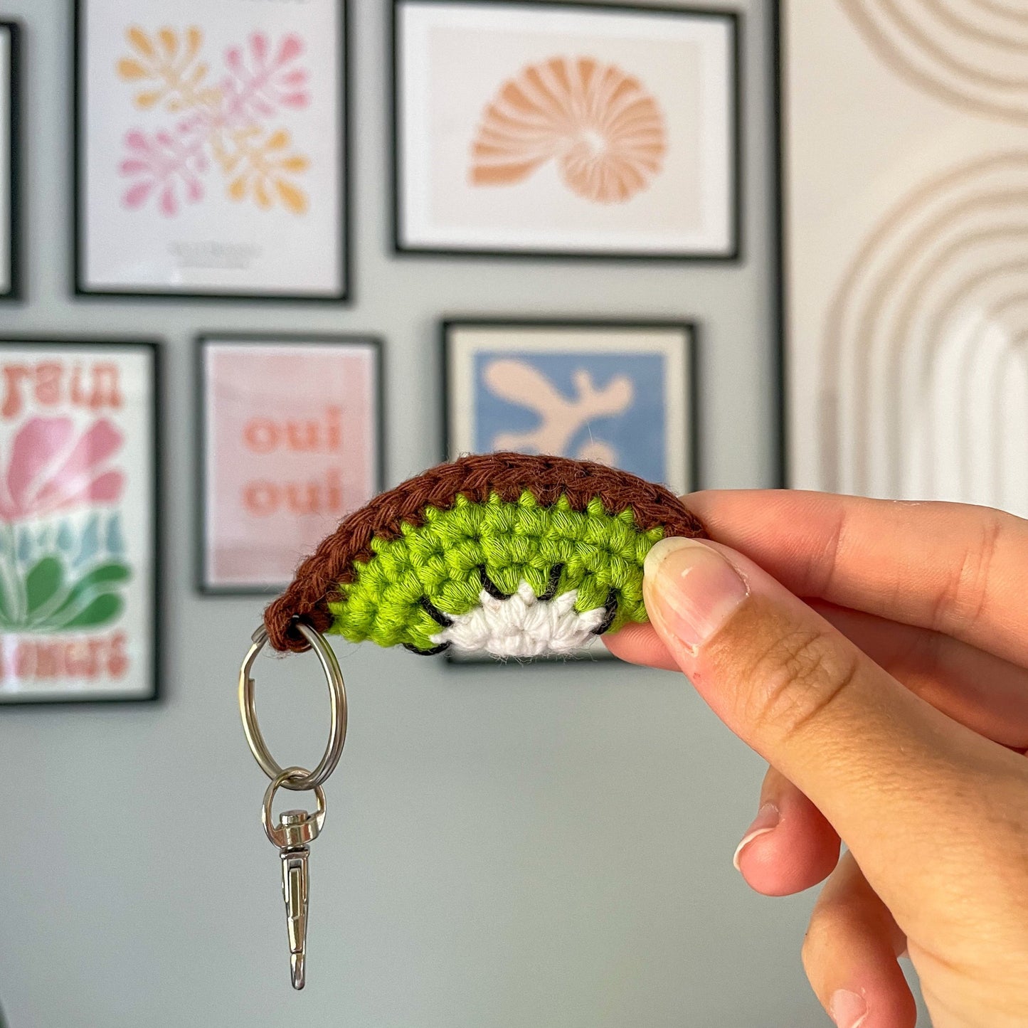 Crochet Kiwi Slice Keychain