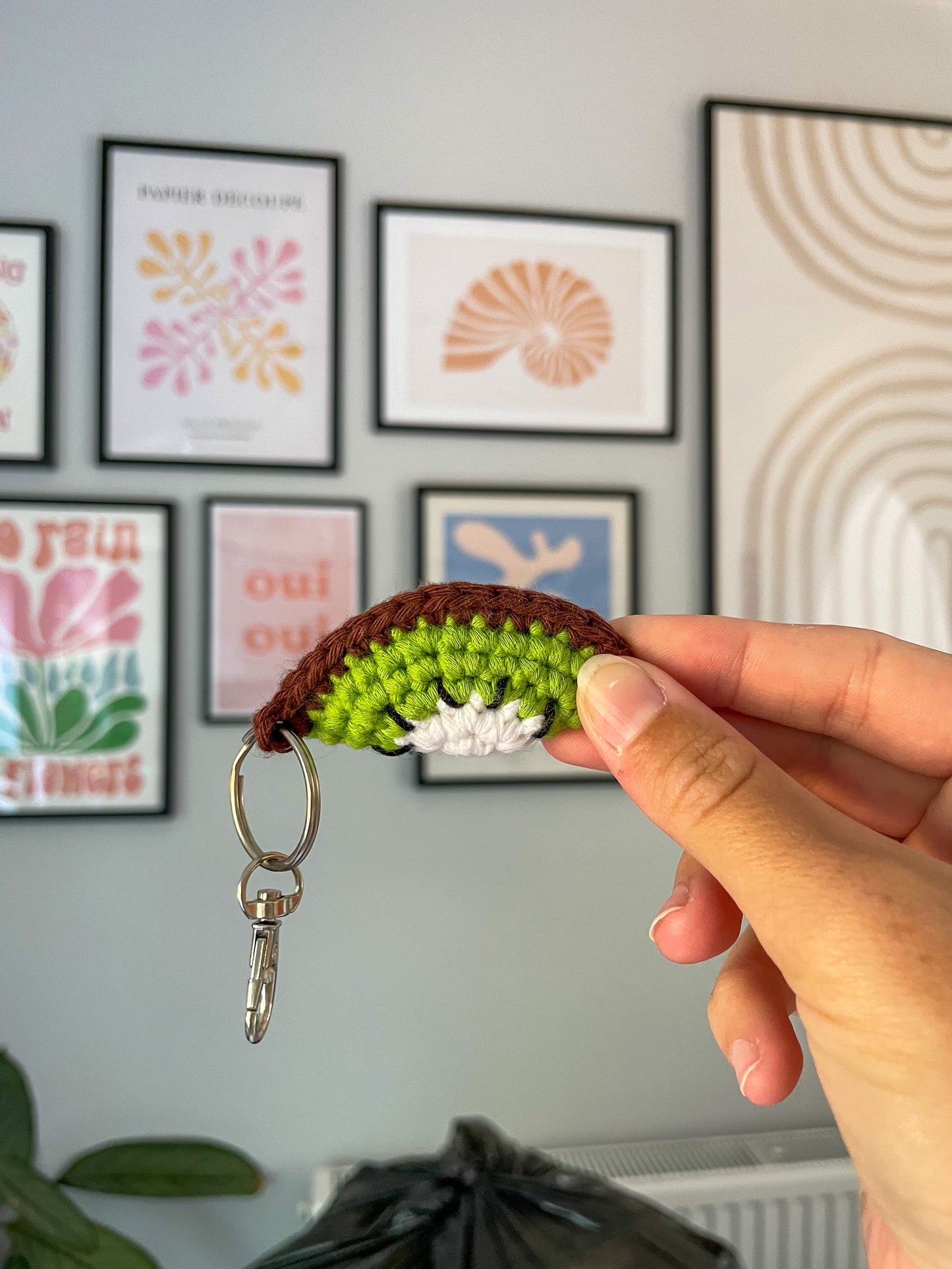 Crochet Kiwi Slice Keychain