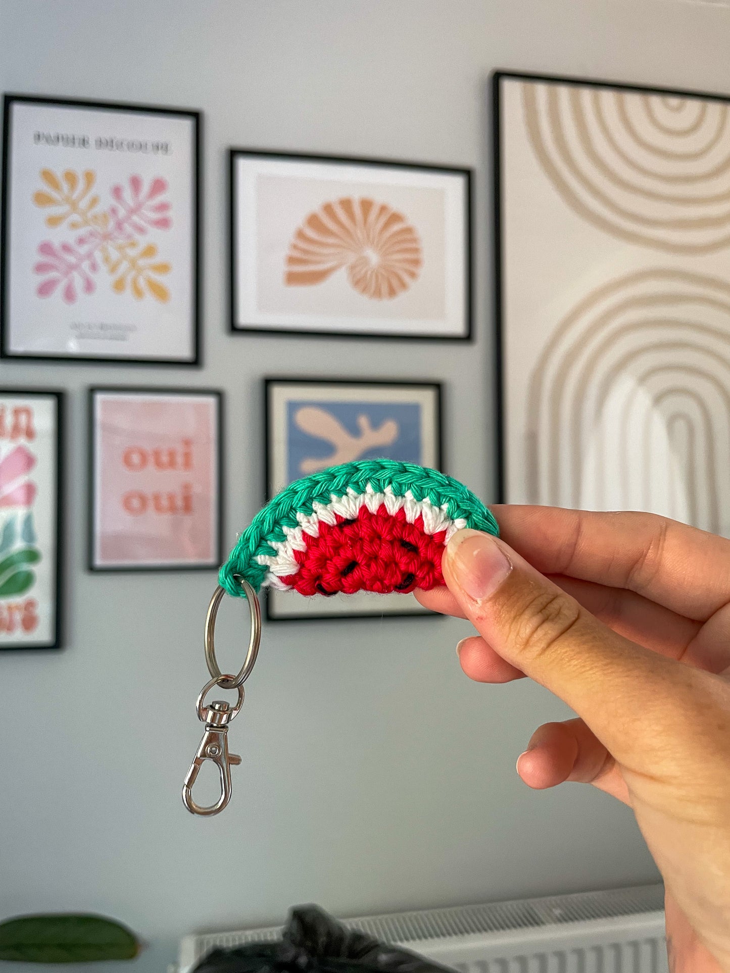 Crochet Watermelon Slice Keychain