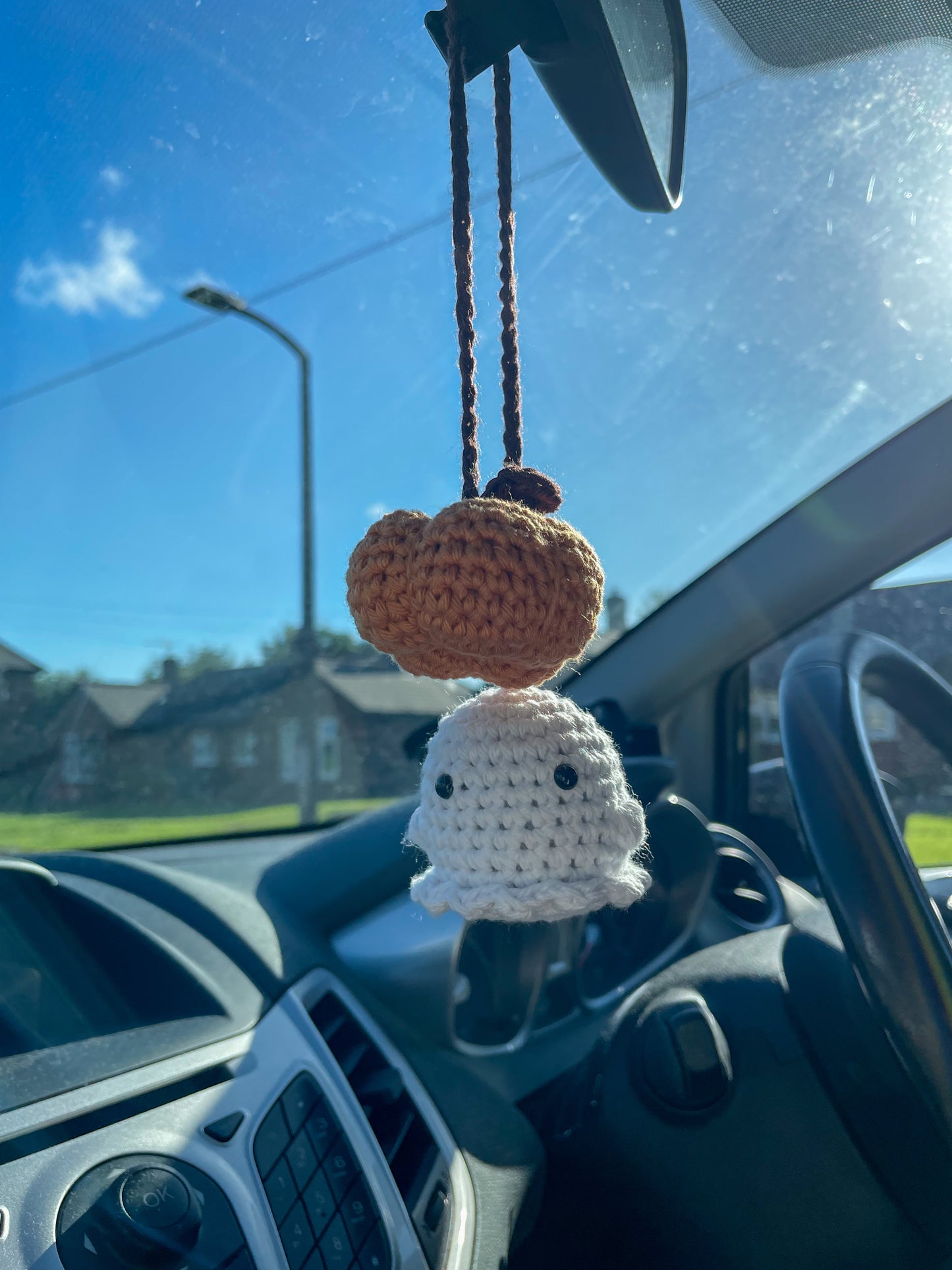 Crochet Double Ghostie/Pumpkin Car Charm | Halloween