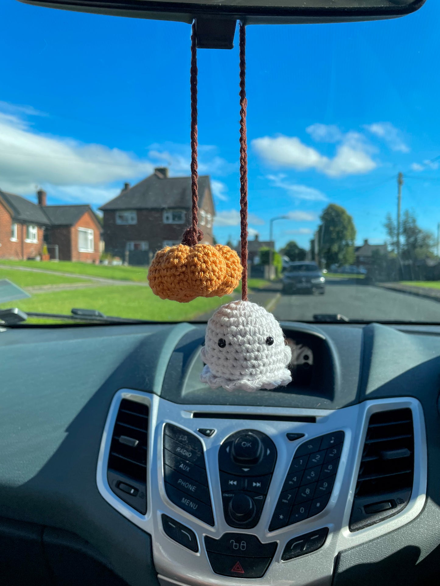 Crochet Double Ghostie/Pumpkin Car Charm | Halloween
