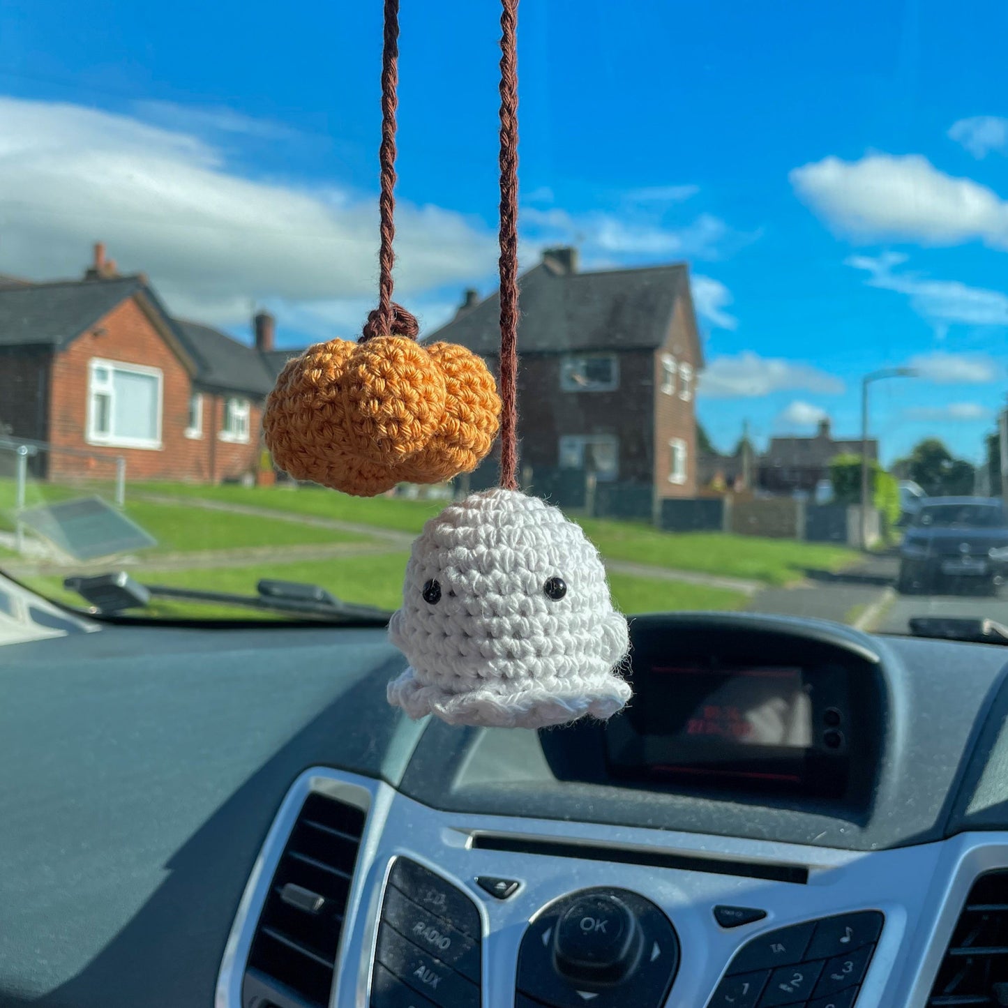 Crochet Double Ghostie/Pumpkin Car Charm | Halloween