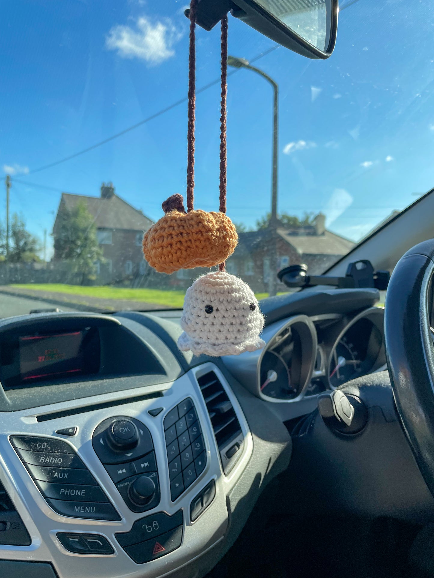 Crochet Double Ghostie/Pumpkin Car Charm | Halloween