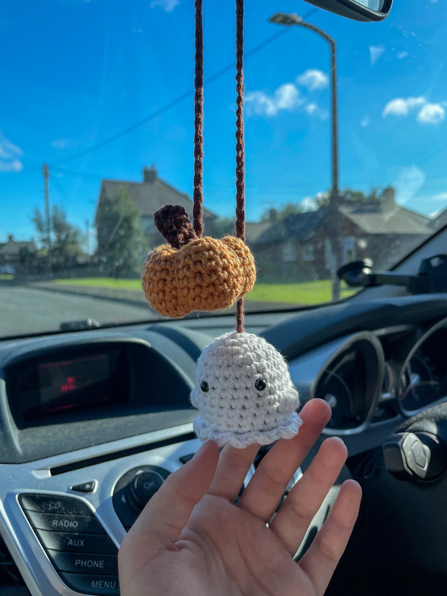 Crochet Double Ghostie/Pumpkin Car Charm | Halloween