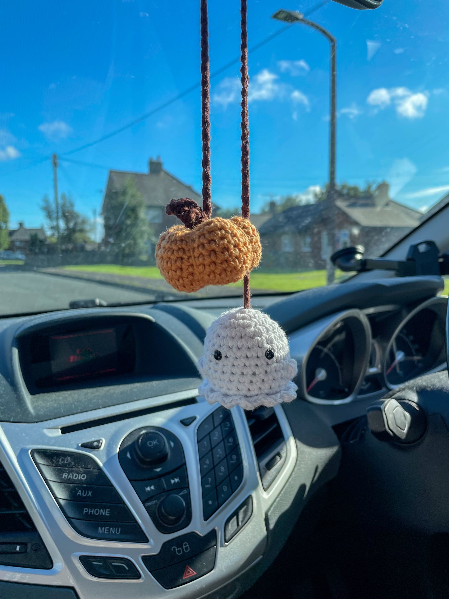 Crochet Double Ghostie/Pumpkin Car Charm | Halloween