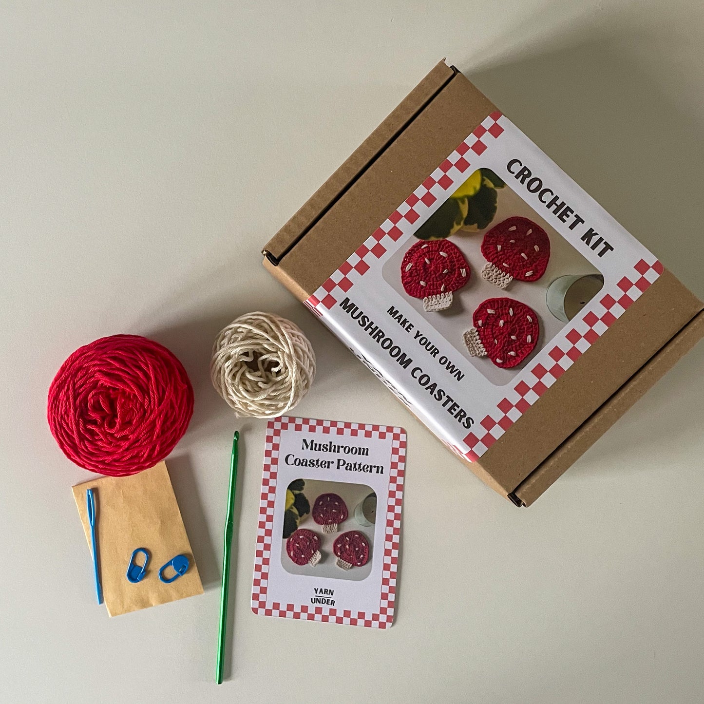 Crochet Mushroom Coaster Kit (x4 coasters)
