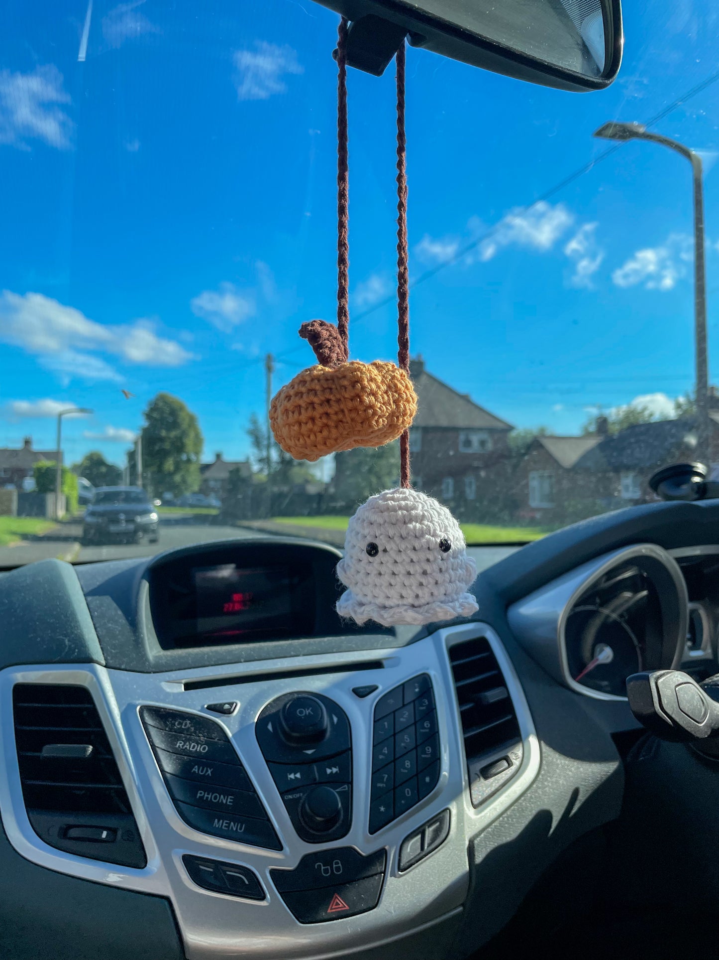 Crochet Double Ghostie/Pumpkin Car Charm | Halloween