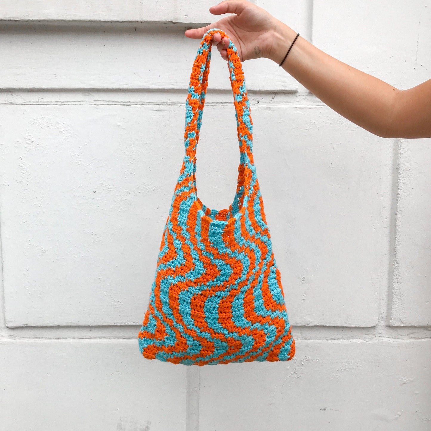 Psychedelic Crochet Tote Bag | Wavy y2k Bag