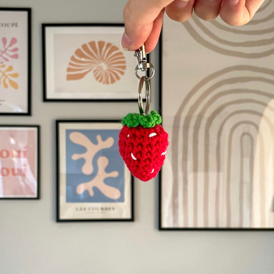 Crochet Strawberry Keychain