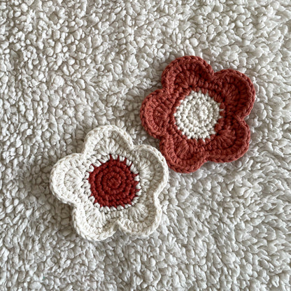 Set of 2 Ready Made Flower Coasters in Cream/Rust