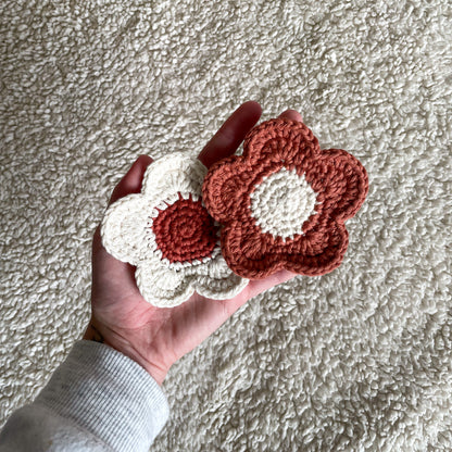 Set of 2 Ready Made Flower Coasters in Cream/Rust