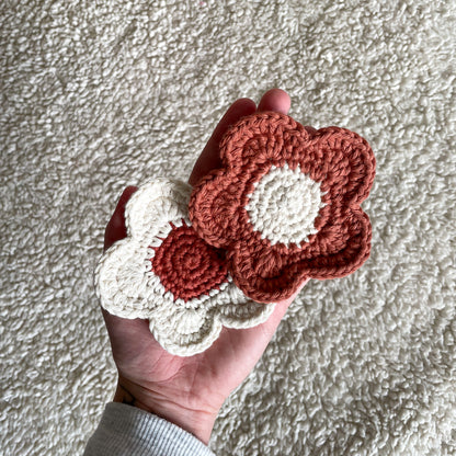 Set of 2 Ready Made Flower Coasters in Cream/Rust