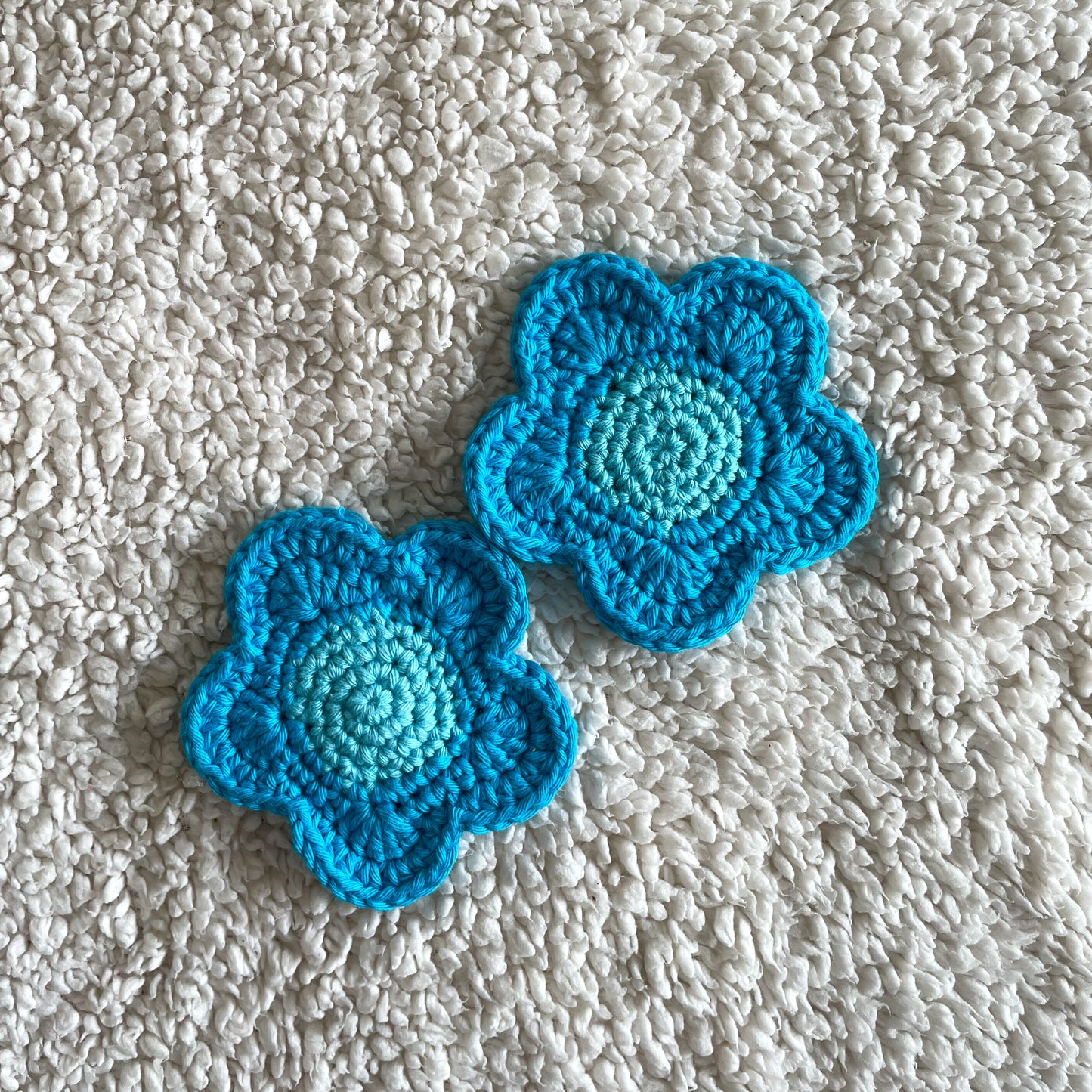 Set of 2 Ready Made Flower Coasters in Blue