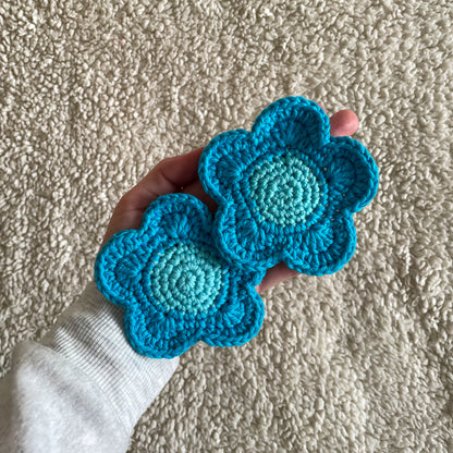 Set of 2 Ready Made Flower Coasters in Blue