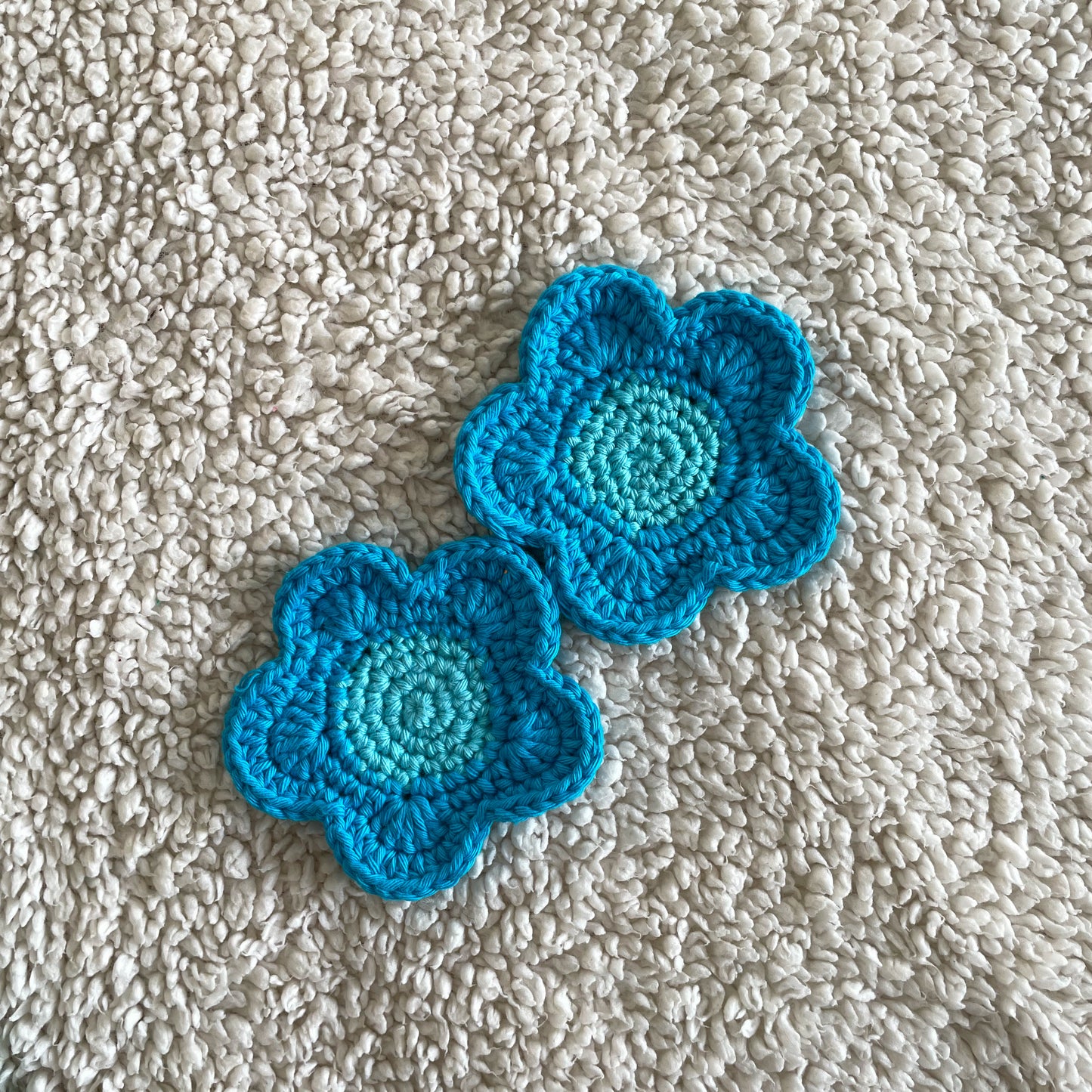 Set of 2 Ready Made Flower Coasters in Blue