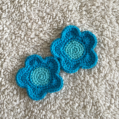 Set of 2 Ready Made Flower Coasters in Blue