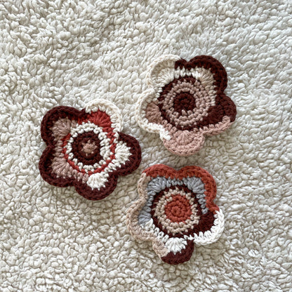 Set of 3 Ready Made Scrap Yarn Flower Coasters