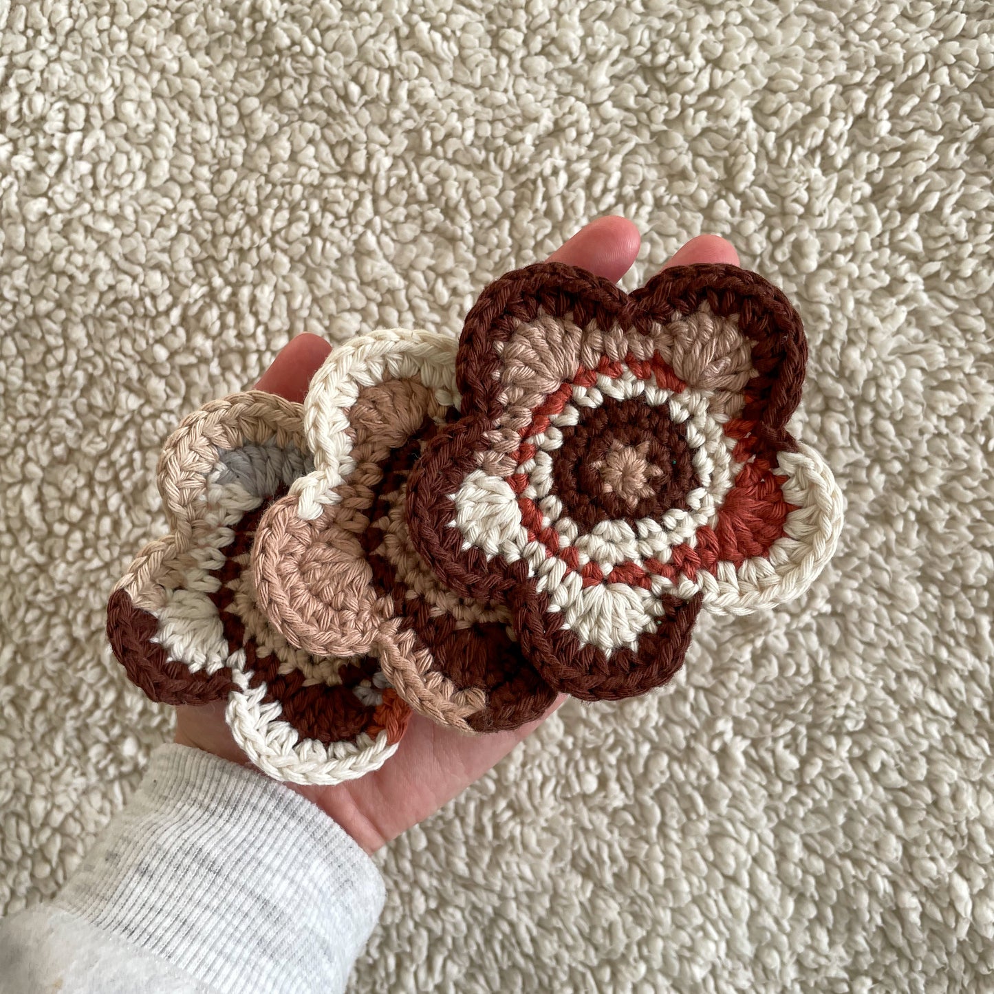 Set of 3 Ready Made Scrap Yarn Flower Coasters