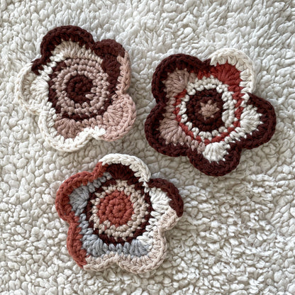 Set of 3 Ready Made Scrap Yarn Flower Coasters