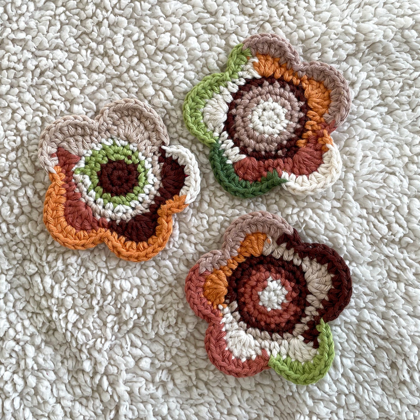 Set of 3 Ready Made Scrap Yarn Flower Coasters