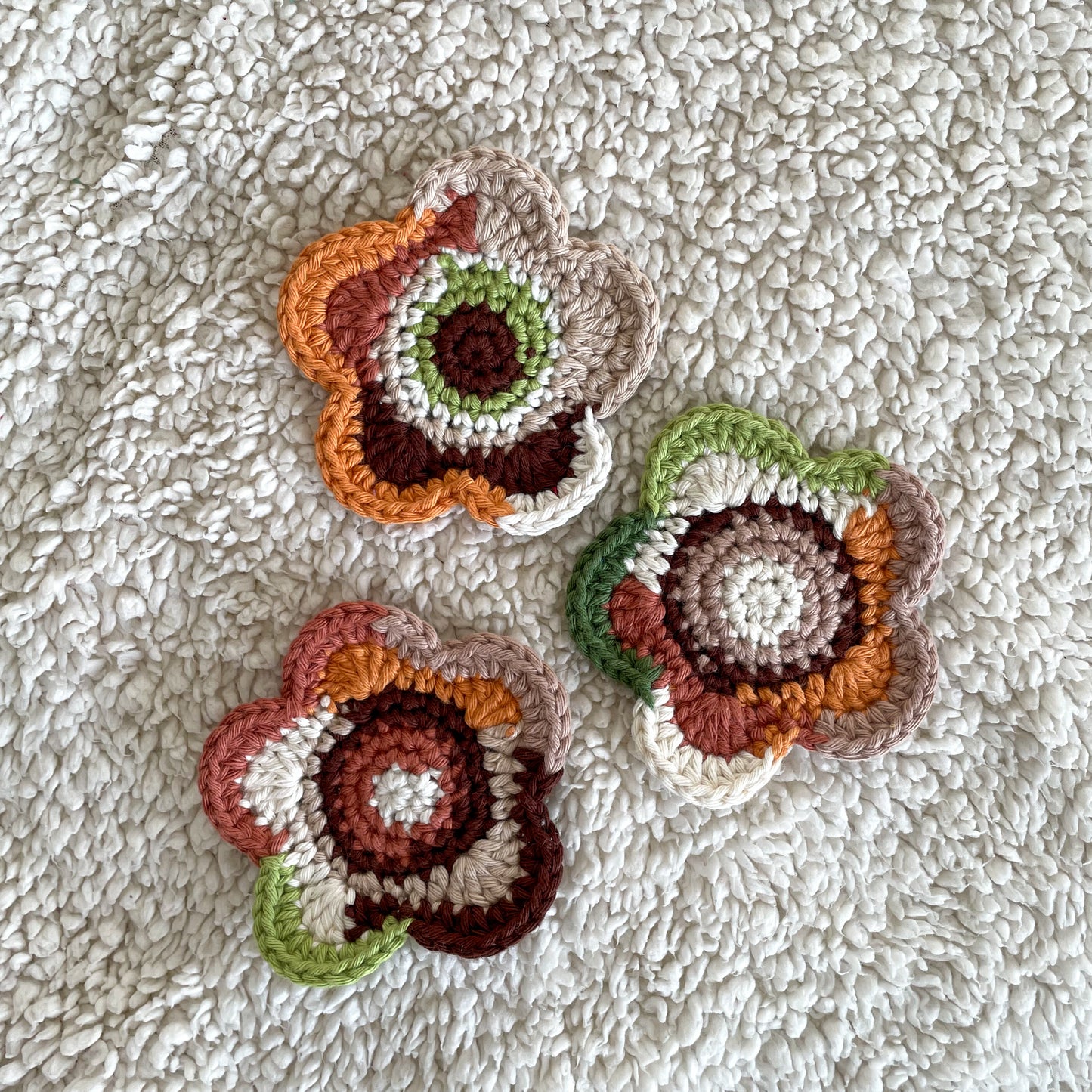 Set of 3 Ready Made Scrap Yarn Flower Coasters