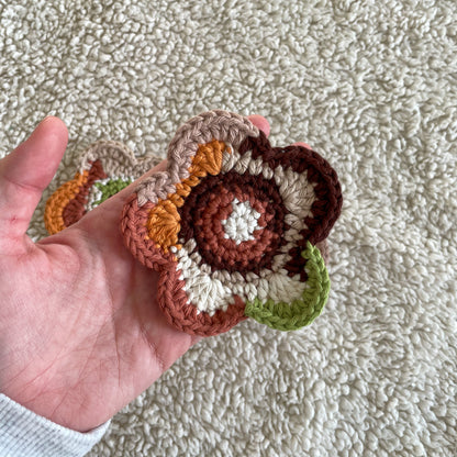 Set of 3 Ready Made Scrap Yarn Flower Coasters