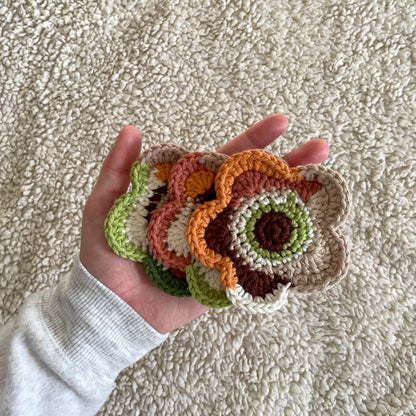 Set of 3 Ready Made Scrap Yarn Flower Coasters