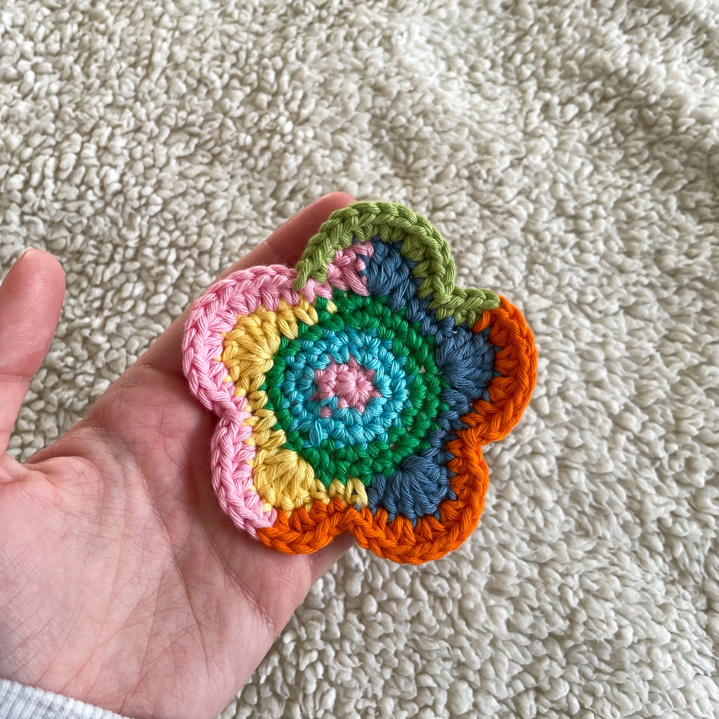 Set of 4 Ready Made Scrap Yarn Flower Coasters