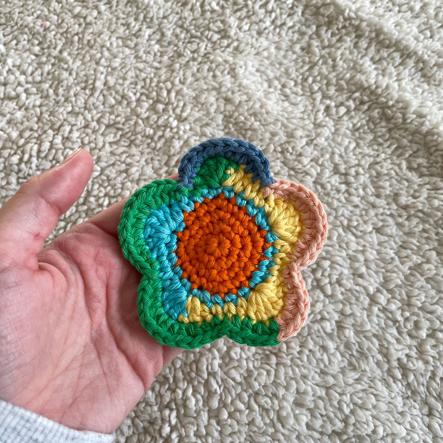 Set of 4 Ready Made Scrap Yarn Flower Coasters