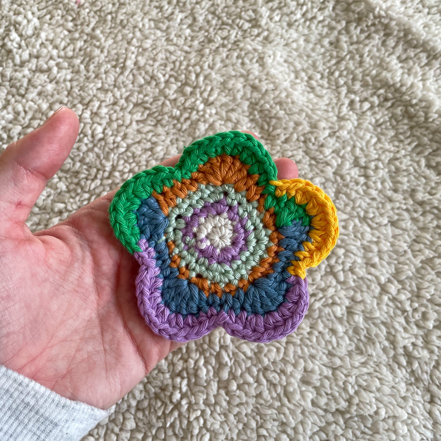 Set of 4 Ready Made Scrap Yarn Flower Coasters