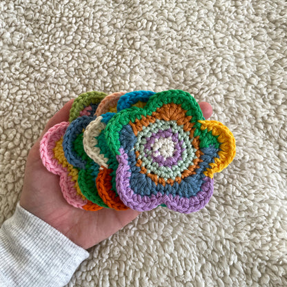 Set of 4 Ready Made Scrap Yarn Flower Coasters