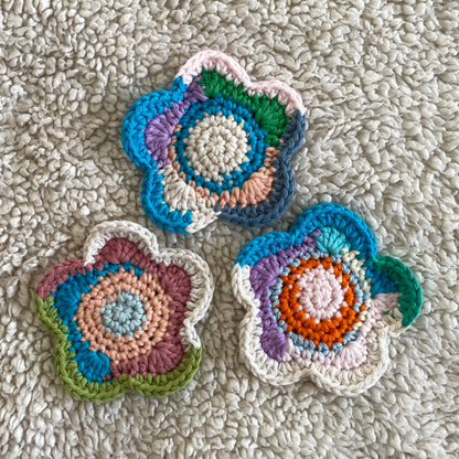 Set of 3 Ready Made Scrap Yarn Flower Coasters