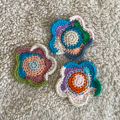 Set of 3 Ready Made Scrap Yarn Flower Coasters