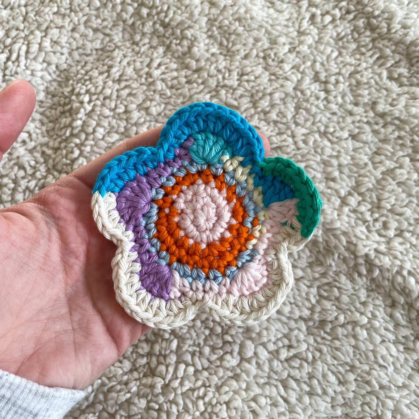 Set of 3 Ready Made Scrap Yarn Flower Coasters