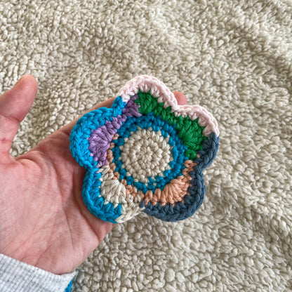 Set of 3 Ready Made Scrap Yarn Flower Coasters