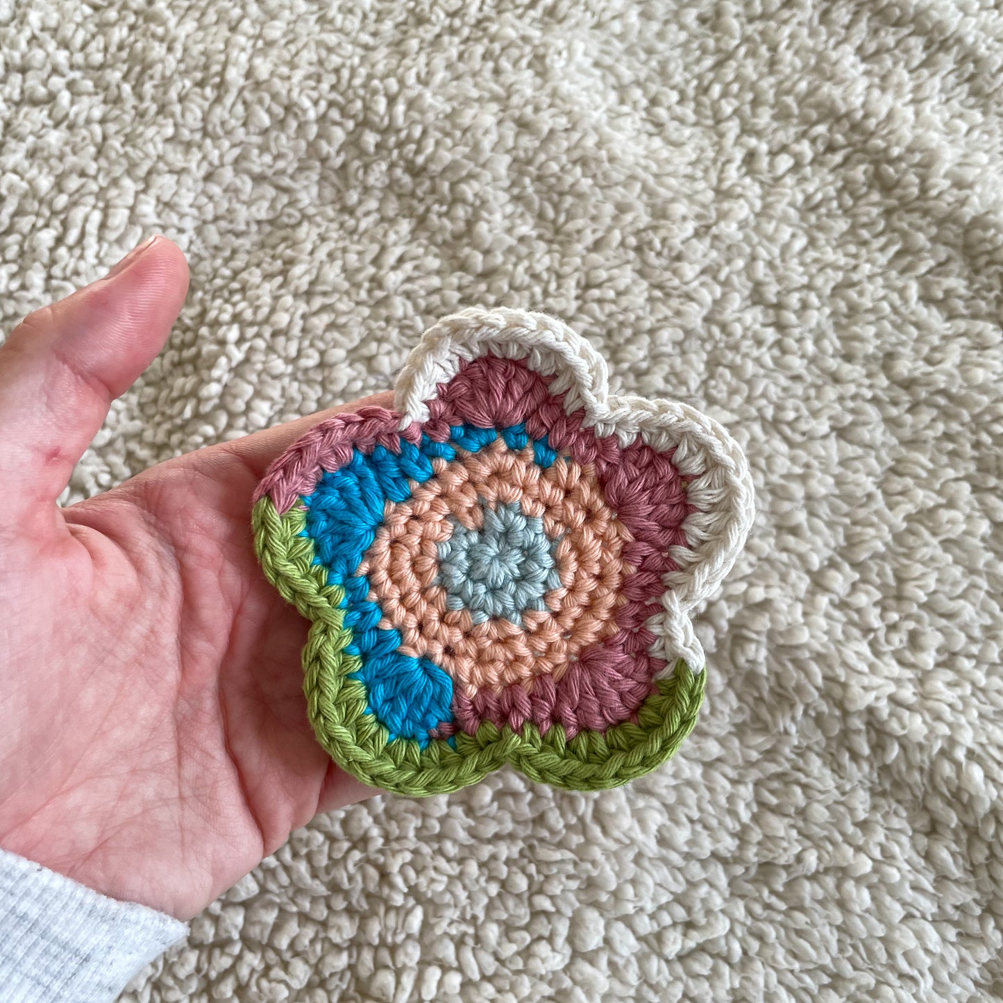 Set of 3 Ready Made Scrap Yarn Flower Coasters