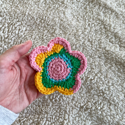 Set of 3 Ready Made Scrap Yarn Flower Coasters