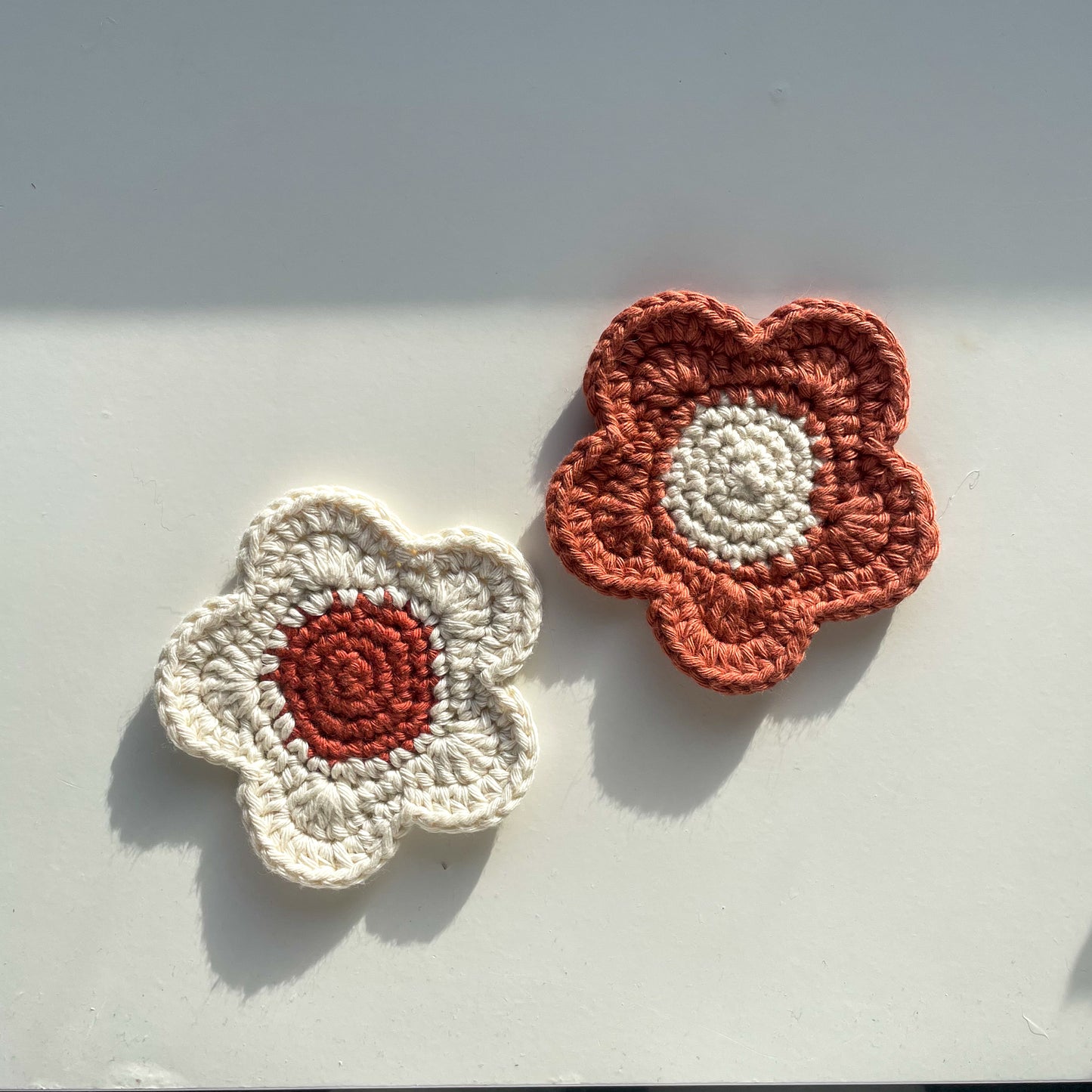 Set of 2 Ready Made Flower Coasters in Cream/Rust